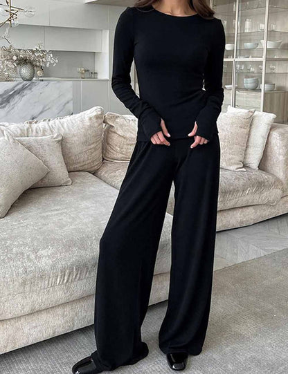 Soft Round Neck Long Sleeve Pajamas Sets