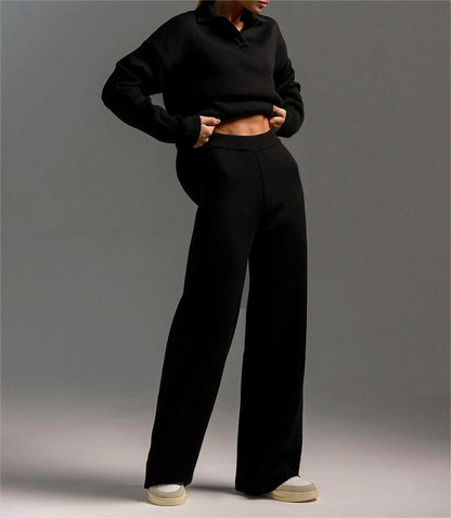 2+Solid Color Label V-Neck Knit Sets