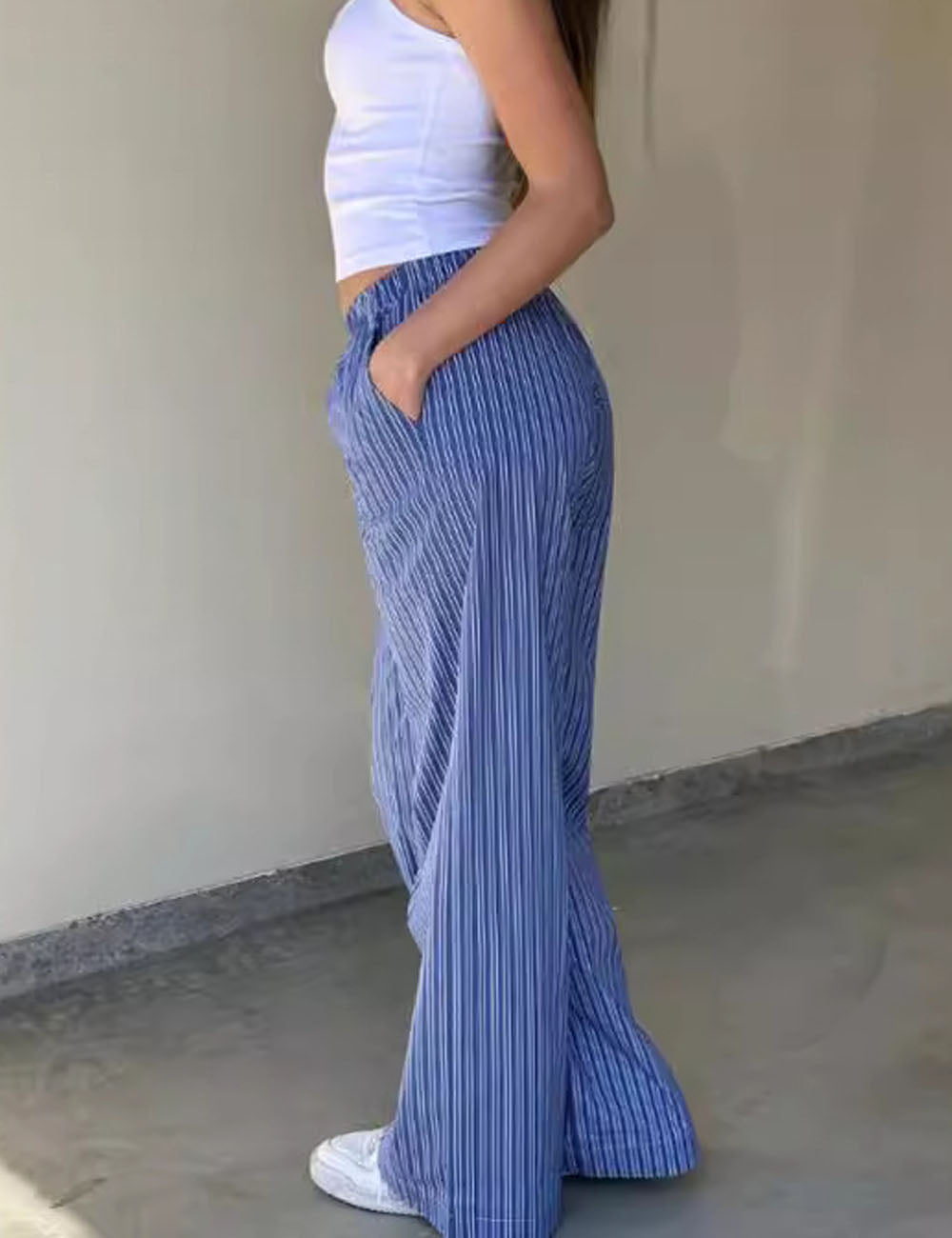 Striped Wide-Leg Elastic Waist Casual Pants