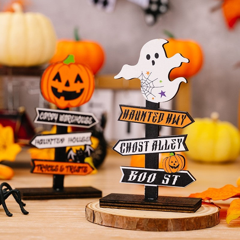 Halloween Pumpkin Letter Ghost Wooden Decoration