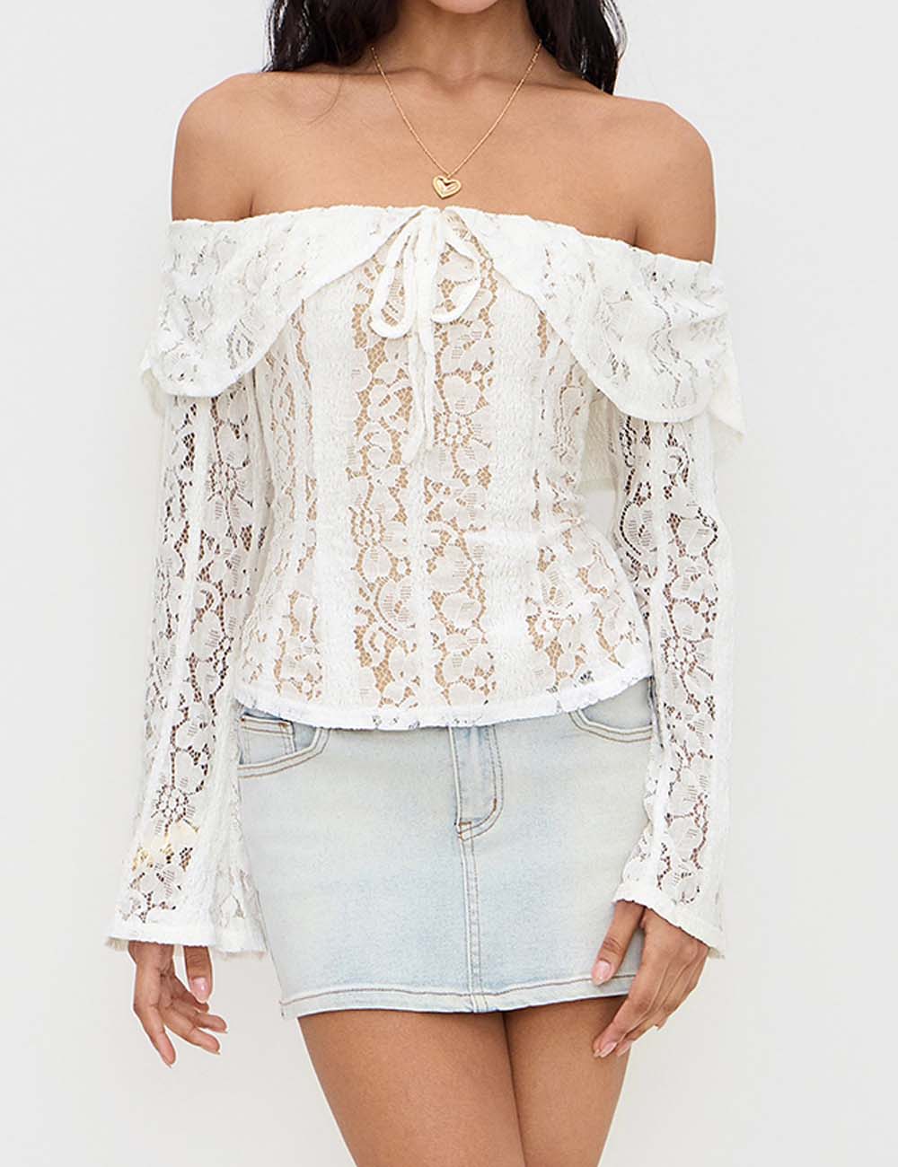 Elegant Off Shoulder Lace Long Sleeve Top