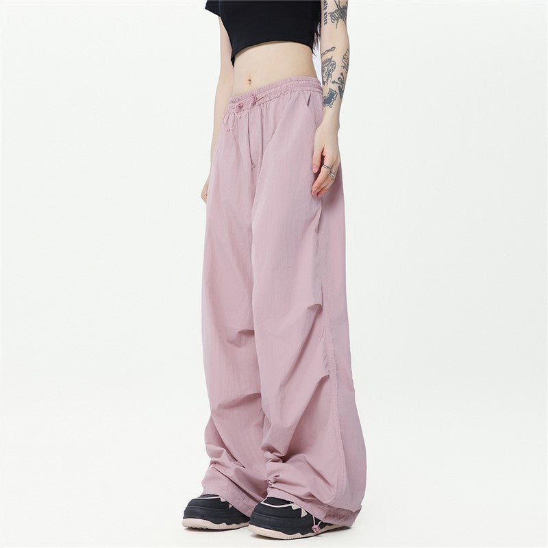 Summer Wide Leg Pants Drawstring Cuffed Unisex