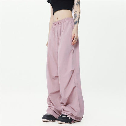 Summer Wide Leg Pants Drawstring Cuffed Unisex