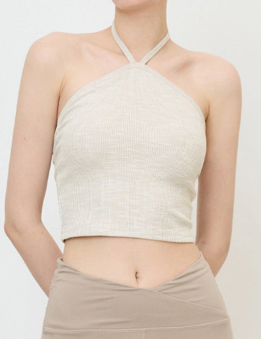 Minimalist Solid Color Halter Sports Crop Top