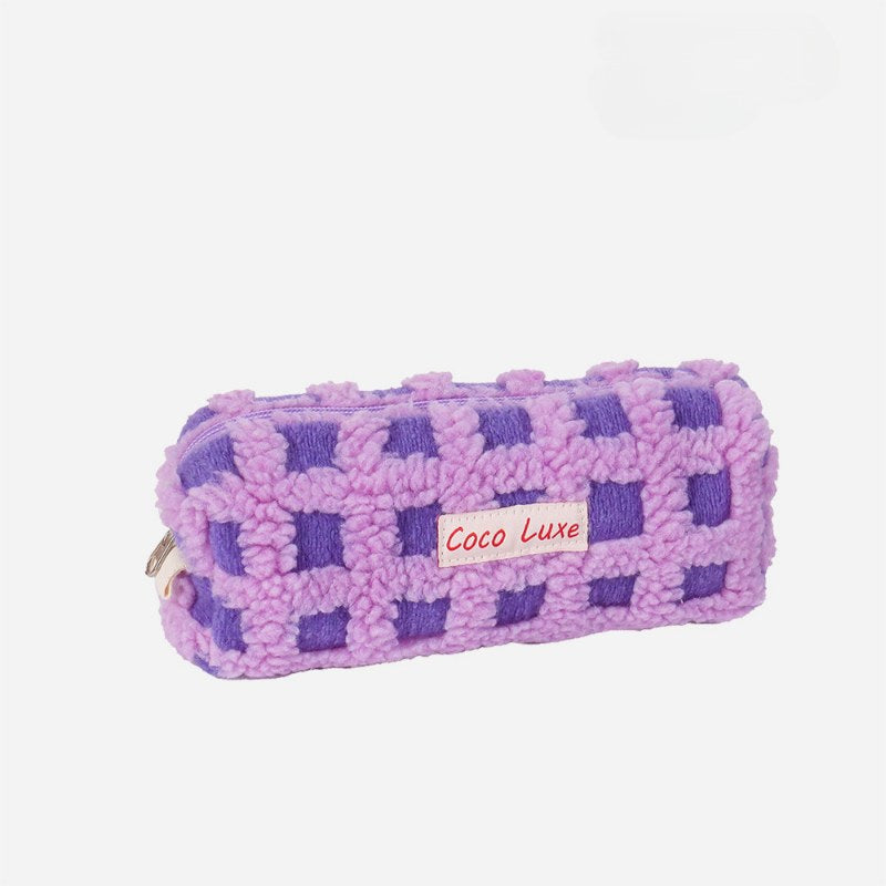 Waffle Checkerboard Plush Makeup Bag