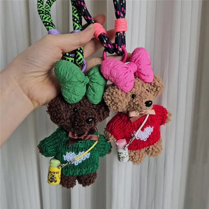 Cute Teddy Bear Keychain With Water Bottle Holder