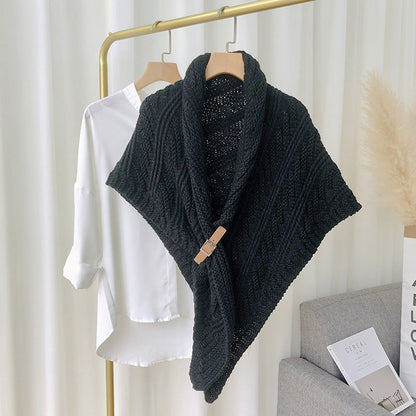 Split Triangle Solid Color Poncho Knit Scarf