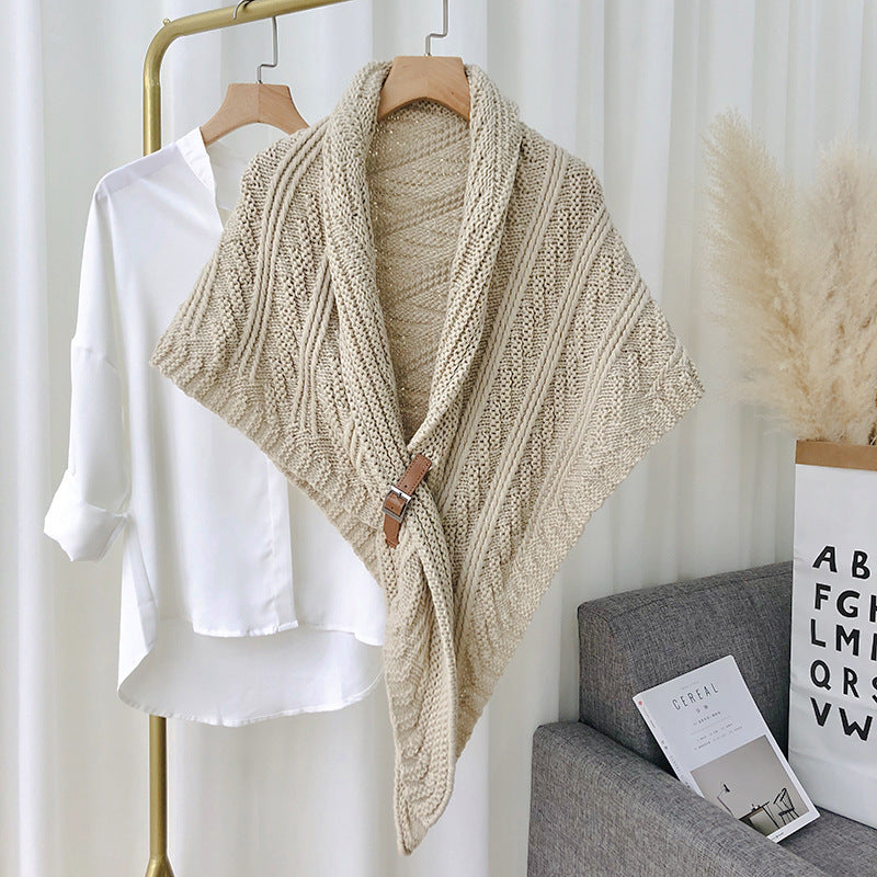 Split Triangle Solid Color Poncho Knit Scarf