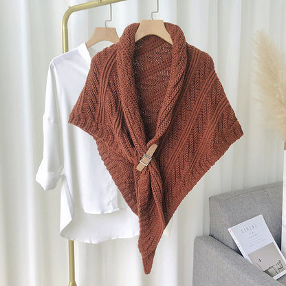 Split Triangle Solid Color Poncho Knit Scarf