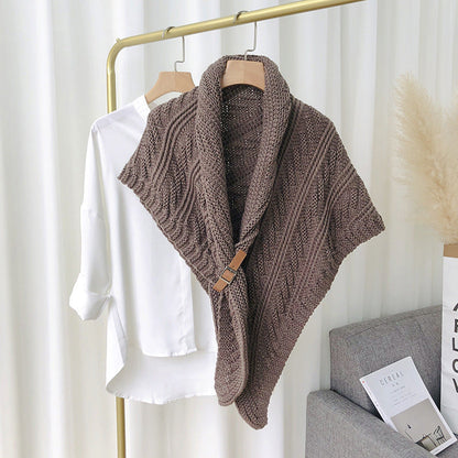 Split Triangle Solid Color Poncho Knit Scarf