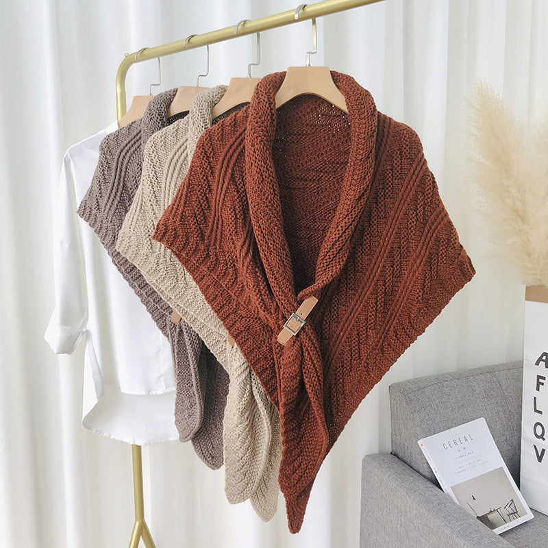 Split Triangle Solid Color Poncho Knit Scarf