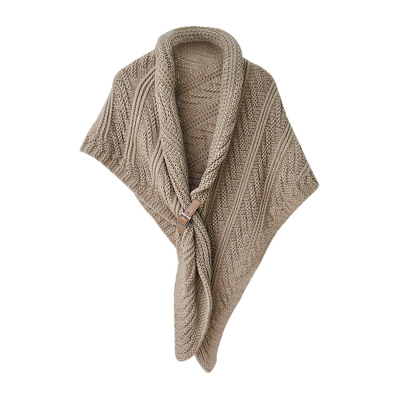 Split Triangle Solid Color Poncho Knit Scarf