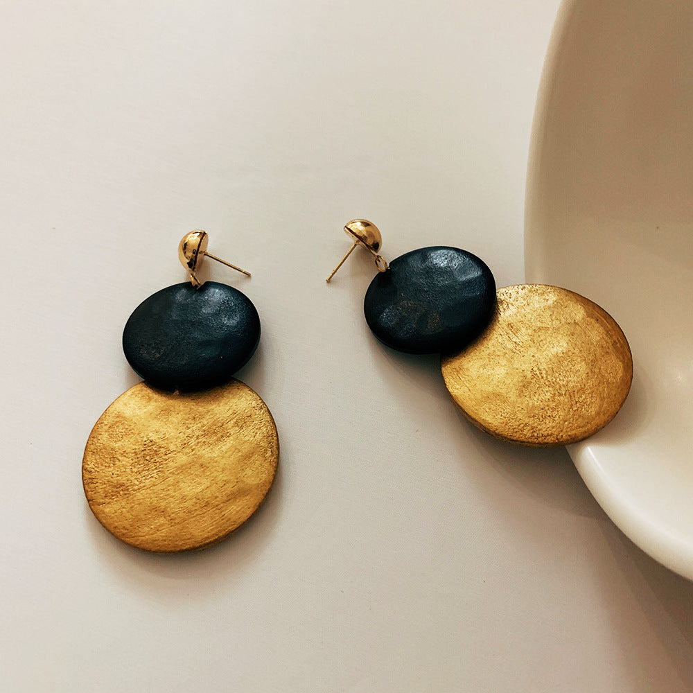 Color Block Wooden Geometric Drop Earrings