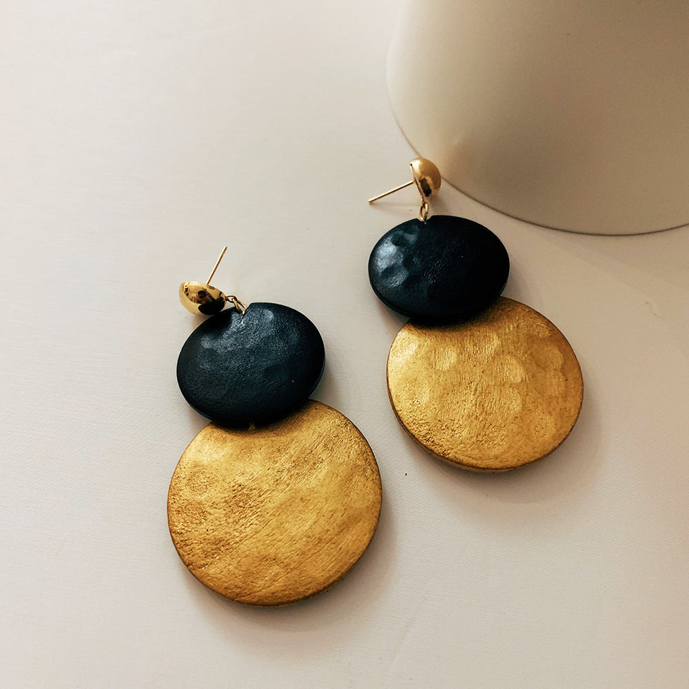 Color Block Wooden Geometric Drop Earrings