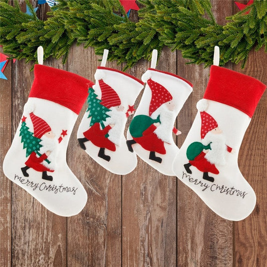 White Nordic Embroidered Old Man Christmas Socks Candy Bag Christmas Socks Gift Bag