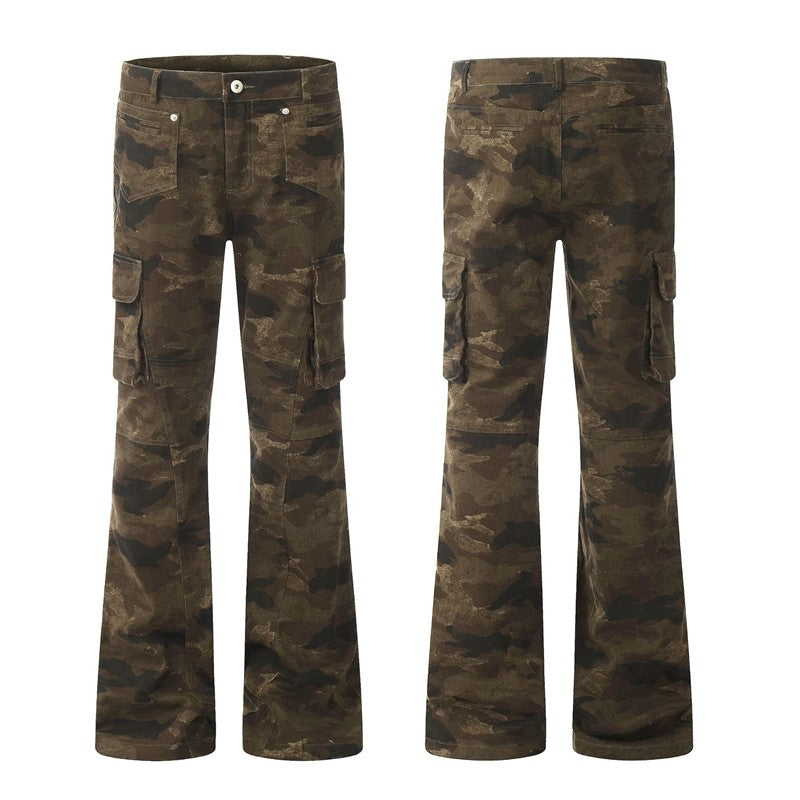 Slim Camouflage Cargo Flared Pants