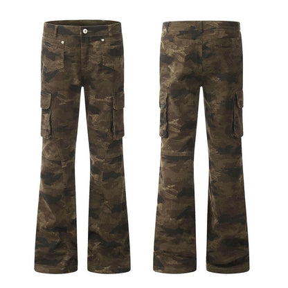 Slim Camouflage Cargo Flared Pants