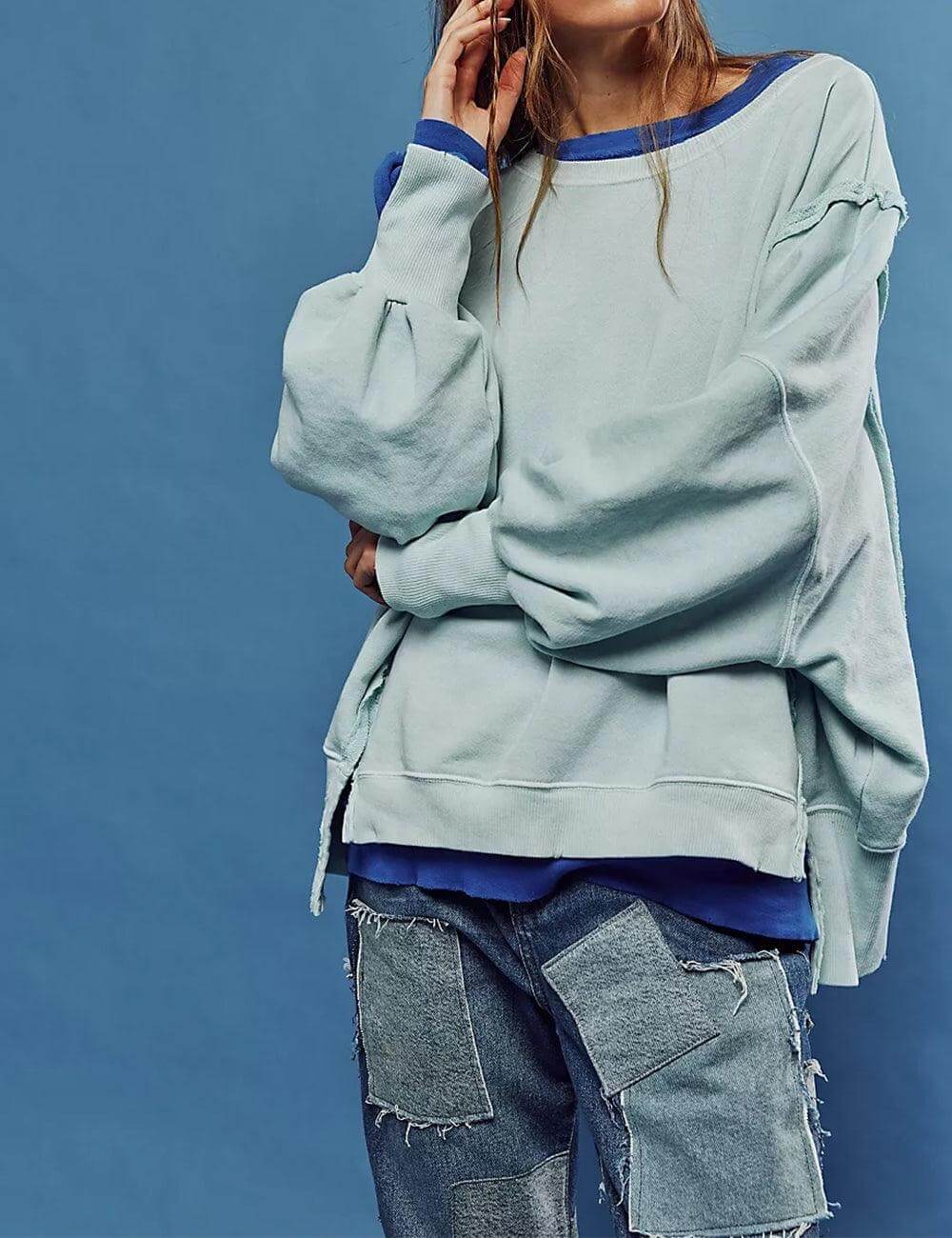 Solid Color Round Neck Split Hoodies