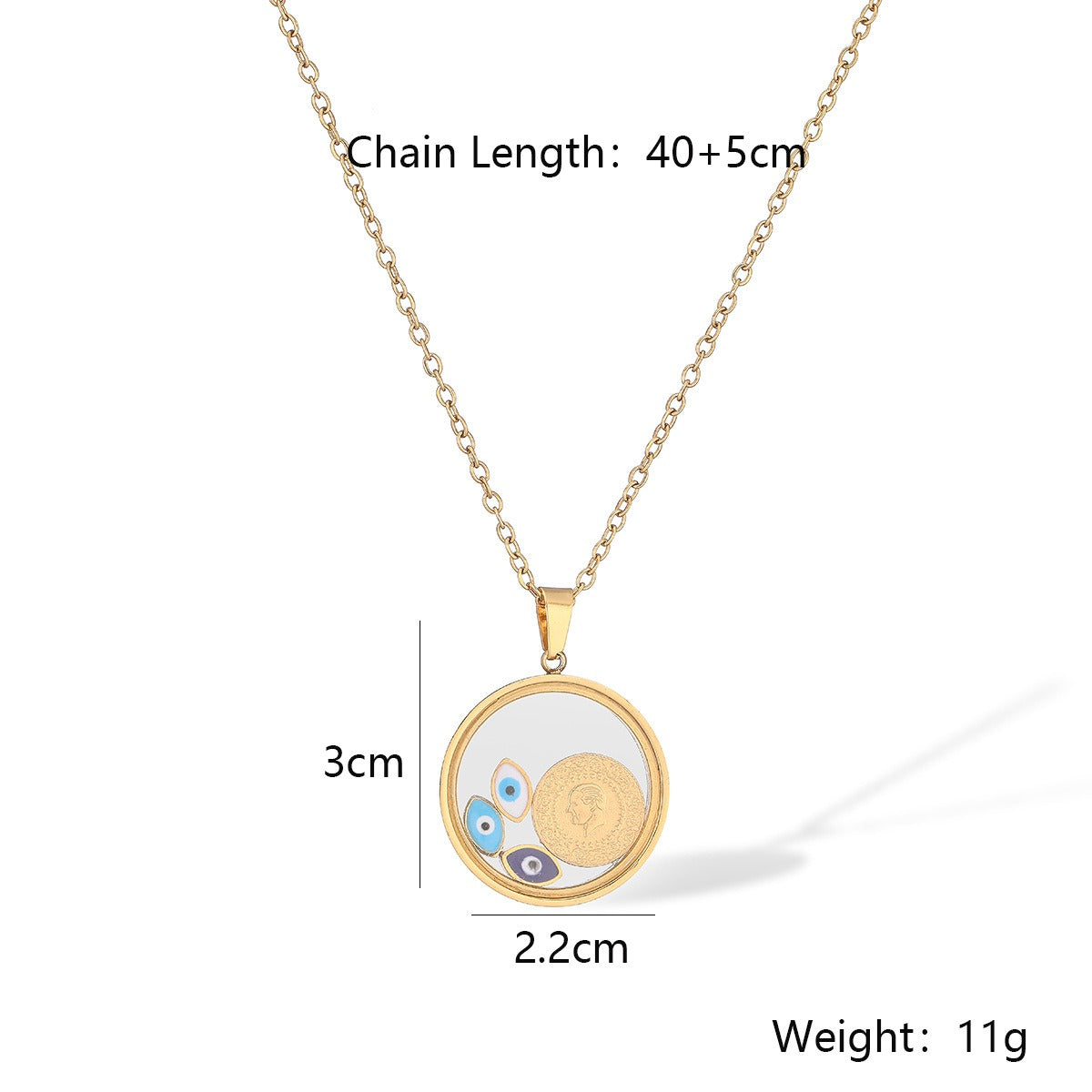 Gold Plated Evil Eye Round Charm Necklace