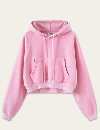 Simple Long Sleeve Drawstring Cropped Hoodie