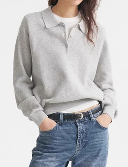 Trendy Lapel Collar Long Sleeve Sweater