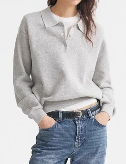 Trendy Lapel Collar Long Sleeve Sweater