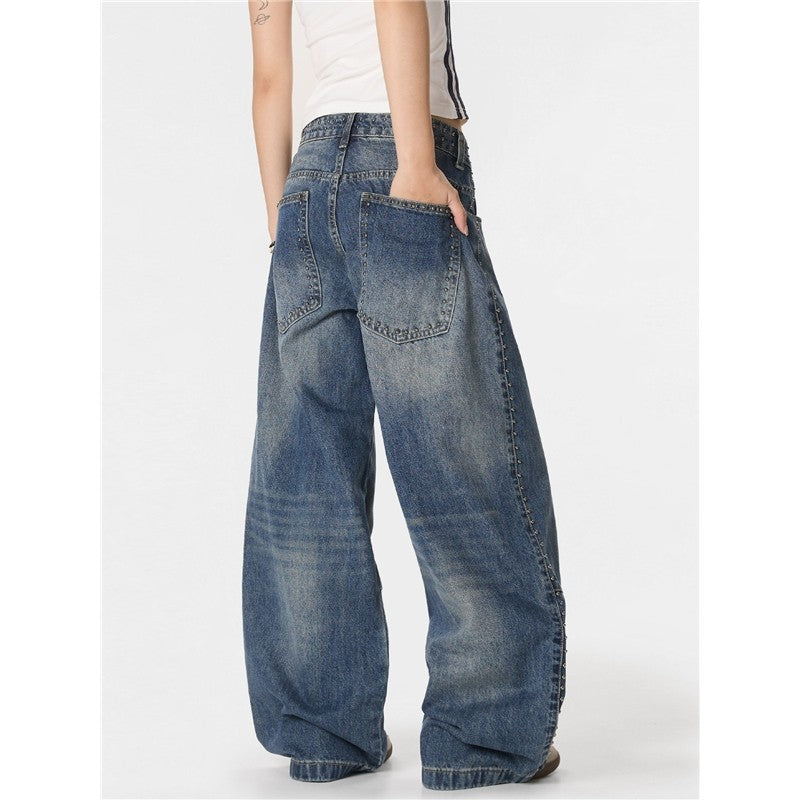 Washed Distressed Straight Wide Leg Pants