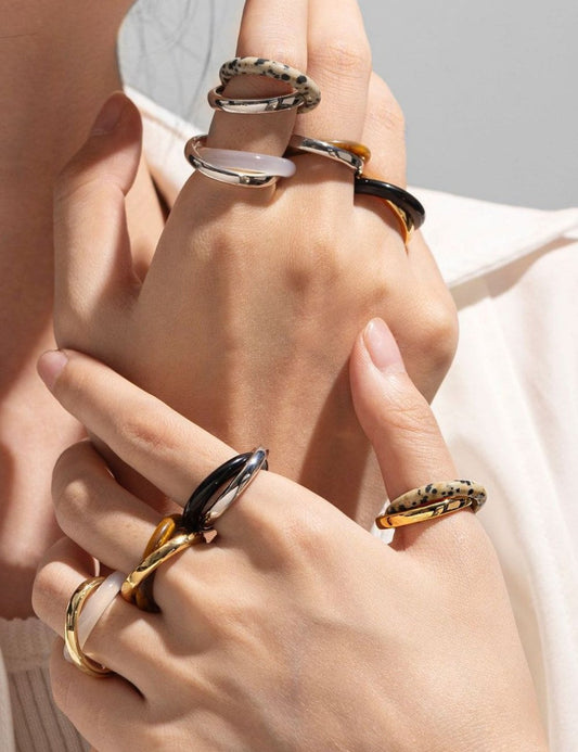 Layered Natural Stone Metal Rings