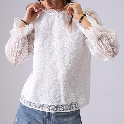 Trendy Hollow Out Embroidered Long Sleeve Top