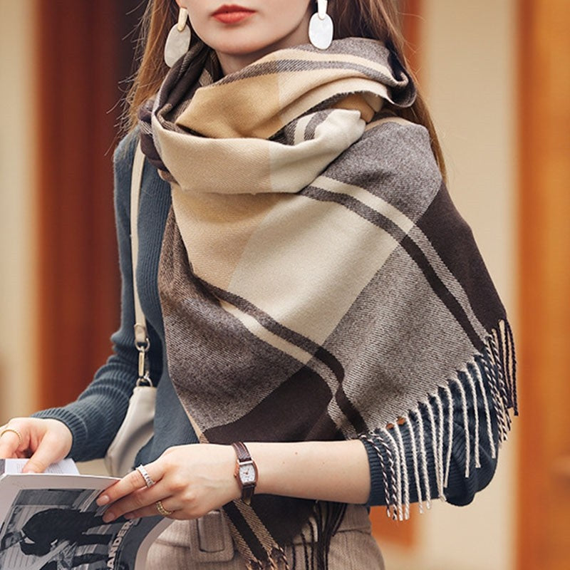 Soft Warm Fringed Plaid Scarf