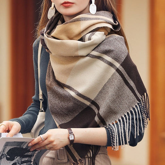 Soft Warm Fringed Plaid Scarf