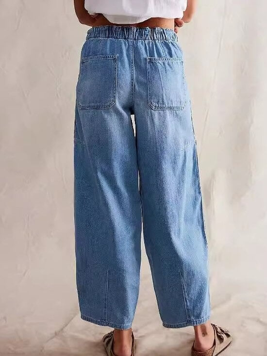Loose Low Waist Barrel Washed Jeans
