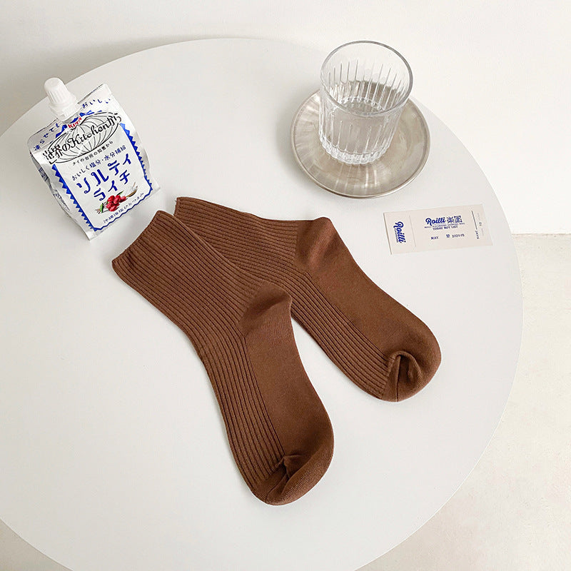 Cute Cotton Solid Color Crew Socks