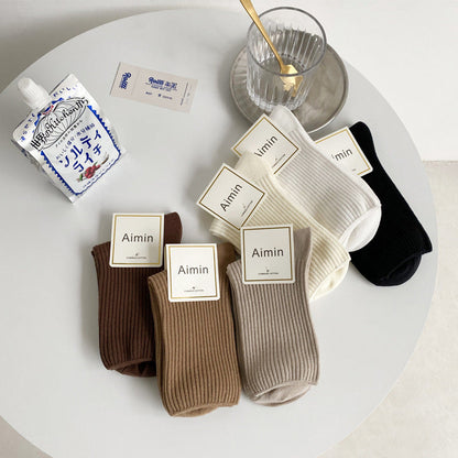 Cute Cotton Solid Color Crew Socks