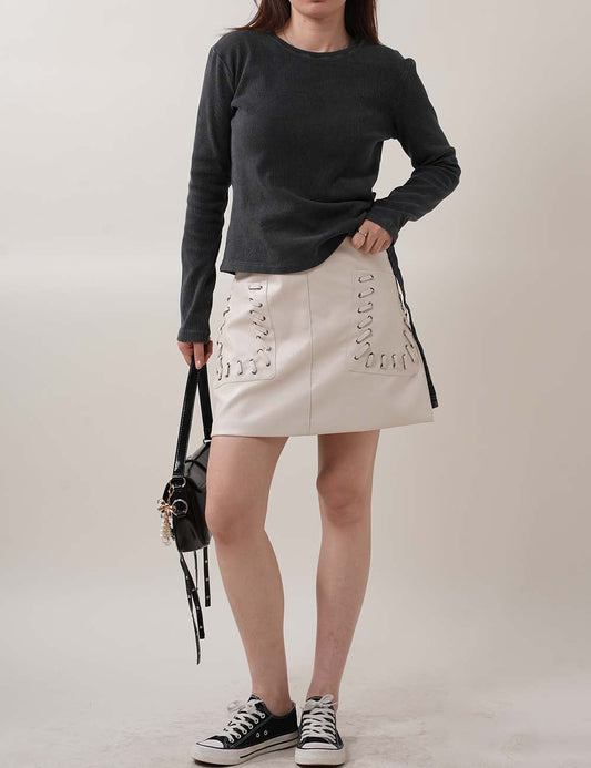 Simple Leather High Waist Mini Skirt