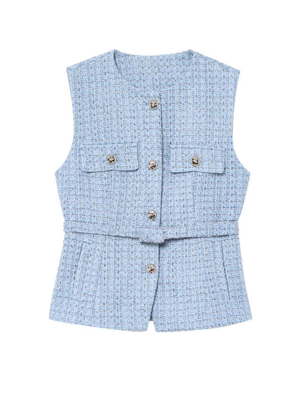 Elegant V-Neck Sleeveless Belt Waist Knit Vest