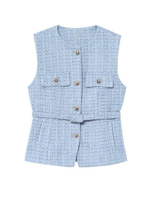 Elegant V-Neck Sleeveless Belt Waist Knit Vest