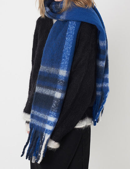 Soft Warm Faux Cashmere Plaid Tassel Scarf