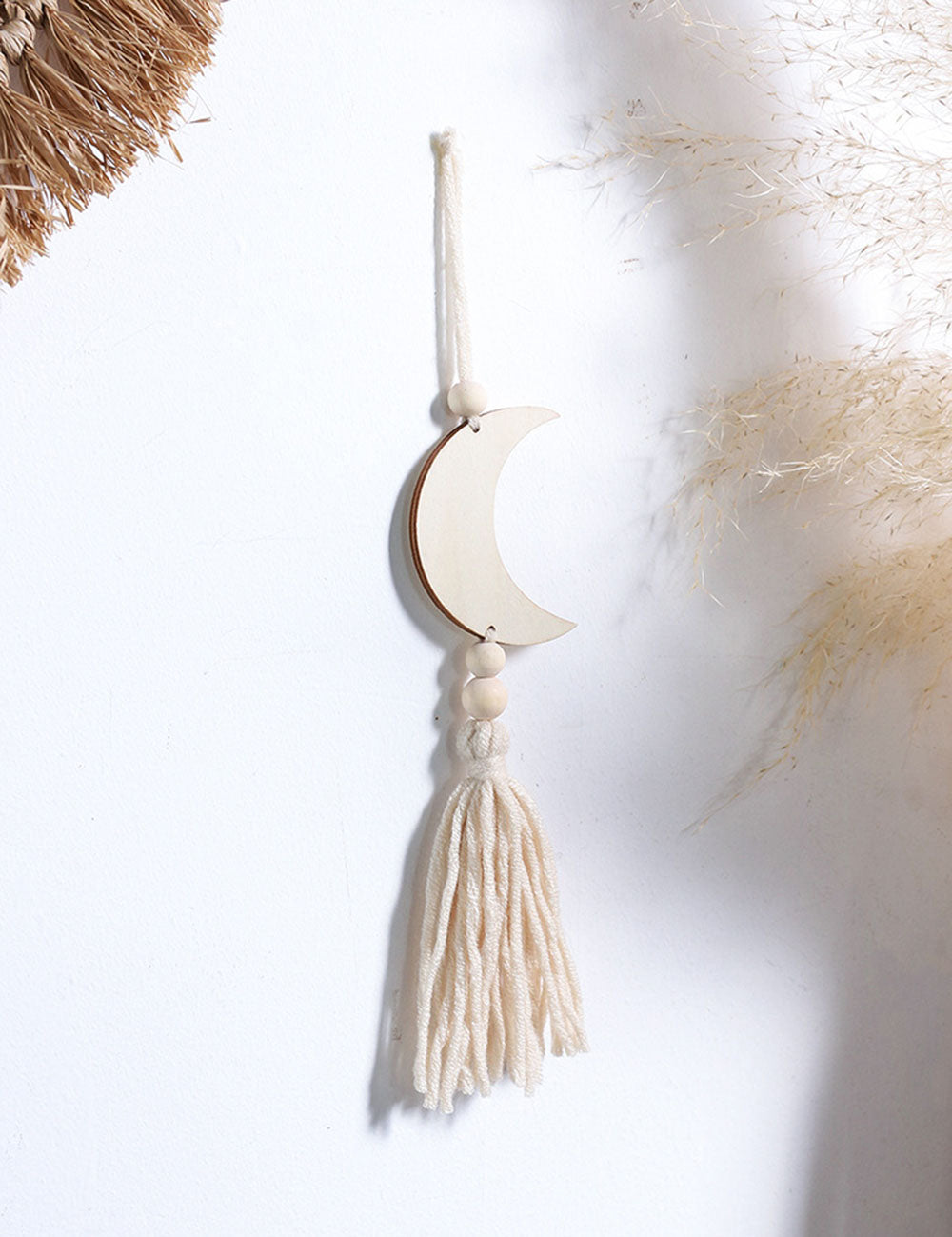Moon Star Wood Bead Tassel Wall Hanging