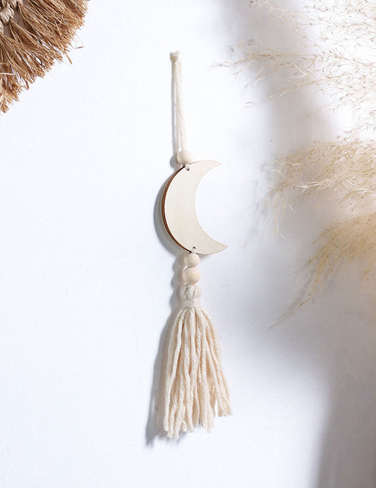 Moon Star Wood Bead Tassel Wall Hanging