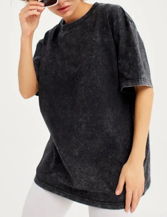 Washed Distressed Loose Short Sleeves Top