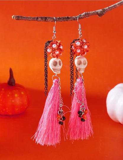 Funny Halloween Skeleton Tassel Drop Earrings