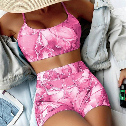 Split Two Piece Printed Bikini Swimsuit