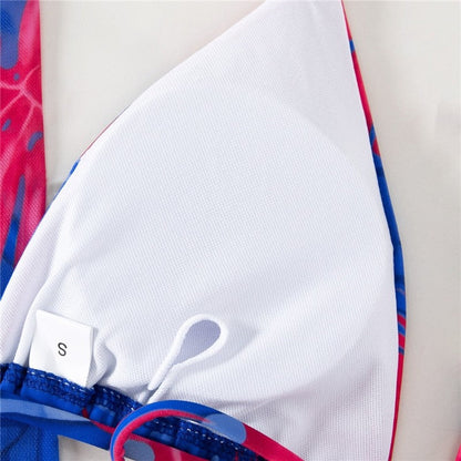 Split 4-Piece Long Sleeve Printed Tie-Up Bikini Swimsuit