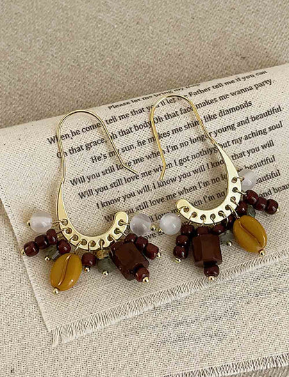 Bohemian Beaded Drop Tassel Hook Earrings