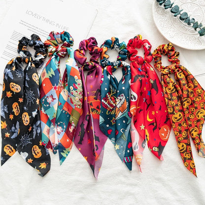 Halloween Printed Satin Scarf Scrunchies
