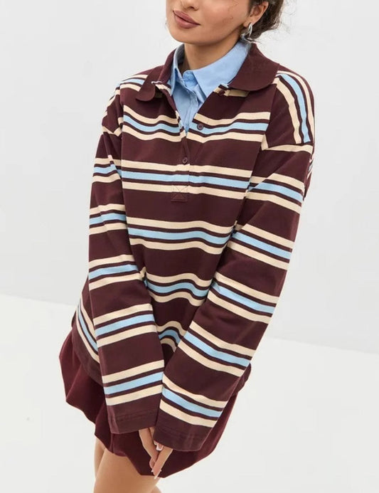 Vintage Striped Lapel Loose Pullover Tops