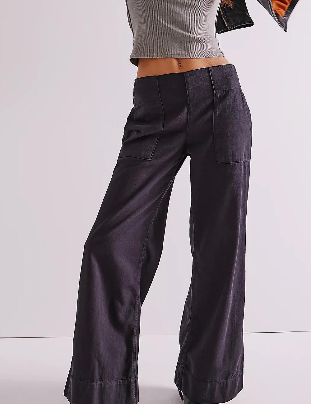 Casual Ruched Mid Waist Wide Leg Jeans