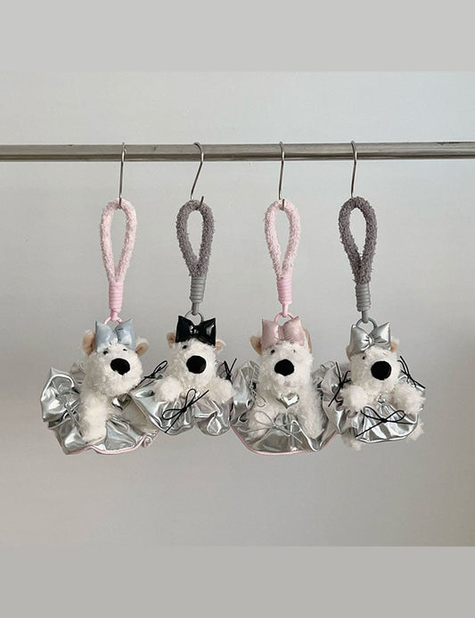 Cute Leather Bow Plush Teddy Bag Charm