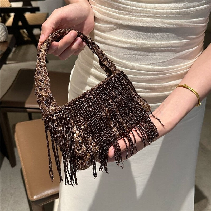 Hand Beaded Fringe Evening Clutch